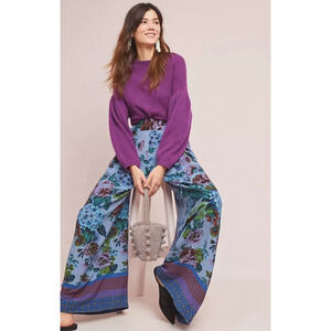 Anthropologie Purple and Blue Floral Wide Leg Pants